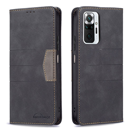 Leather Case Stands Flip Cover Holder B01F for Xiaomi Redmi Note 10 Pro 4G Black