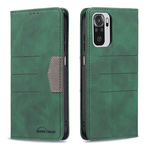 Leather Case Stands Flip Cover Holder B01F for Xiaomi Redmi Note 10S 4G Green