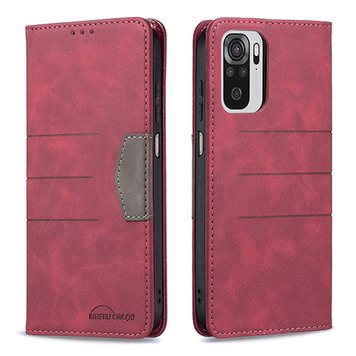 Leather Case Stands Flip Cover Holder B01F for Xiaomi Redmi Note 10S 4G Red