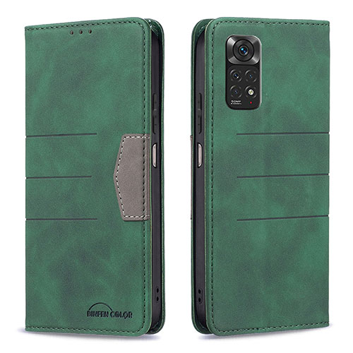 Leather Case Stands Flip Cover Holder B01F for Xiaomi Redmi Note 11 4G (2022) Green