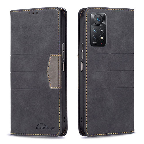 Leather Case Stands Flip Cover Holder B01F for Xiaomi Redmi Note 11 Pro 4G Black