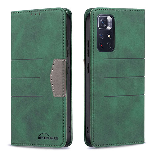 Leather Case Stands Flip Cover Holder B01F for Xiaomi Redmi Note 11T 5G Green