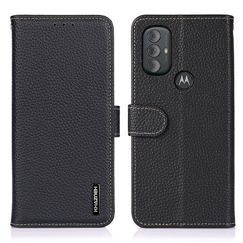 Leather Case Stands Flip Cover Holder B01H for Motorola Moto G Power (2022) Black