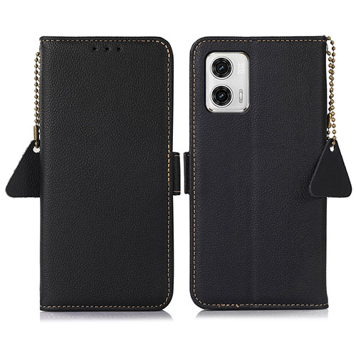 Leather Case Stands Flip Cover Holder B01H for Motorola Moto G73 5G Black