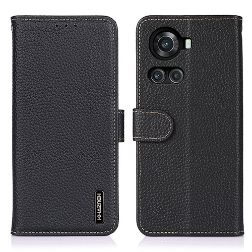 Leather Case Stands Flip Cover Holder B01H for OnePlus 10R 5G Black