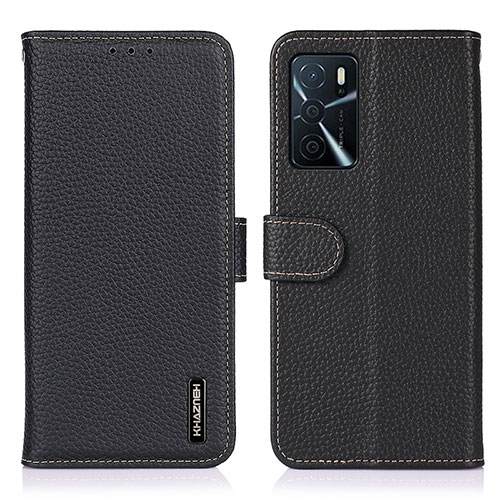 Leather Case Stands Flip Cover Holder B01H for Oppo A16 Black