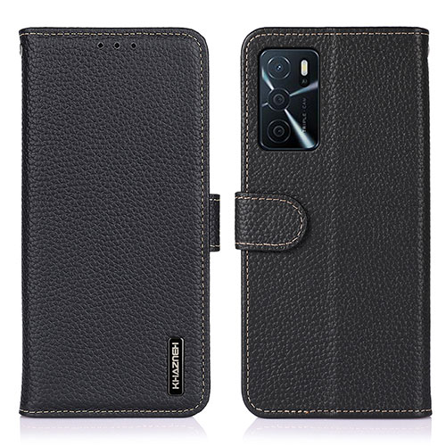 Leather Case Stands Flip Cover Holder B01H for Oppo A16s Black