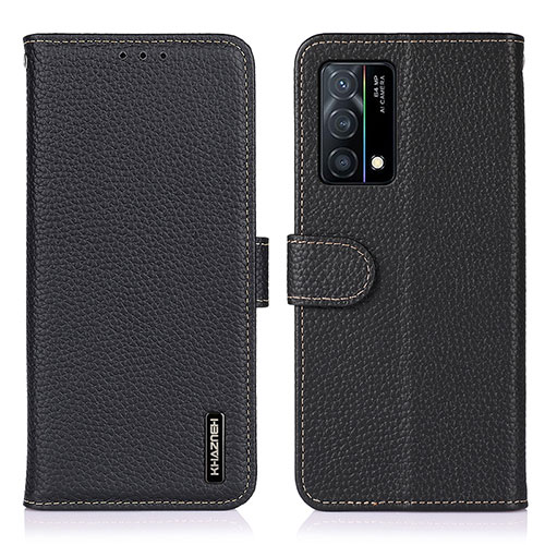 Leather Case Stands Flip Cover Holder B01H for Oppo K9 5G Black