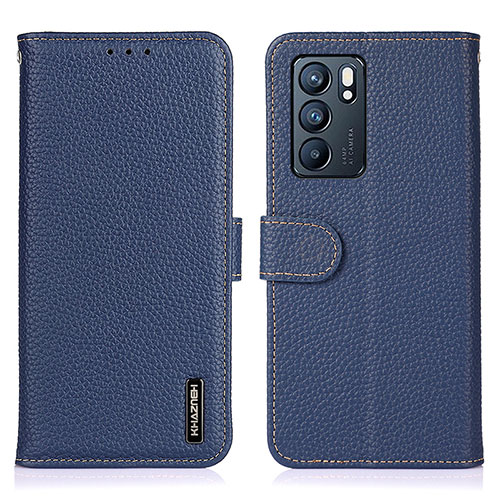 Leather Case Stands Flip Cover Holder B01H for Oppo Reno6 5G Blue