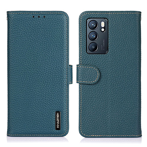 Leather Case Stands Flip Cover Holder B01H for Oppo Reno6 5G Green