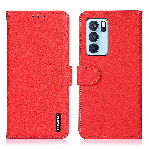 Leather Case Stands Flip Cover Holder B01H for Oppo Reno6 Pro 5G India Red