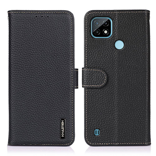 Leather Case Stands Flip Cover Holder B01H for Realme C21 Black