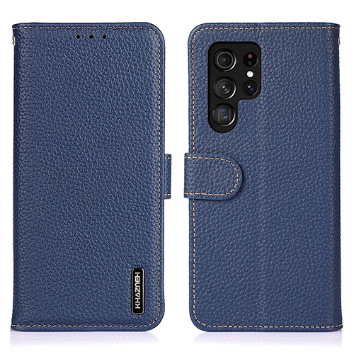 Leather Case Stands Flip Cover Holder B01H for Samsung Galaxy S22 Ultra 5G Blue