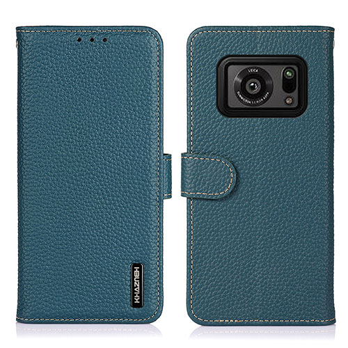 Leather Case Stands Flip Cover Holder B01H for Sharp Aquos R6 Green