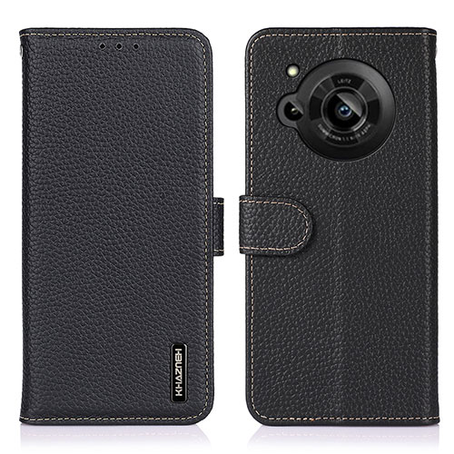 Leather Case Stands Flip Cover Holder B01H for Sharp Aquos R7 Black