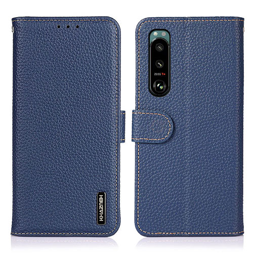 Leather Case Stands Flip Cover Holder B01H for Sony Xperia 5 III SO-53B Blue