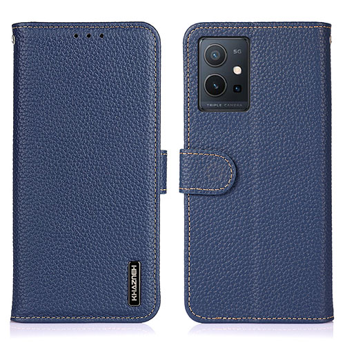 Leather Case Stands Flip Cover Holder B01H for Vivo iQOO Z6 5G Blue