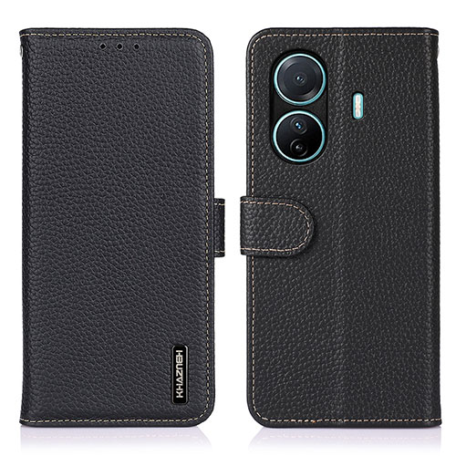 Leather Case Stands Flip Cover Holder B01H for Vivo iQOO Z6 Pro 5G Black