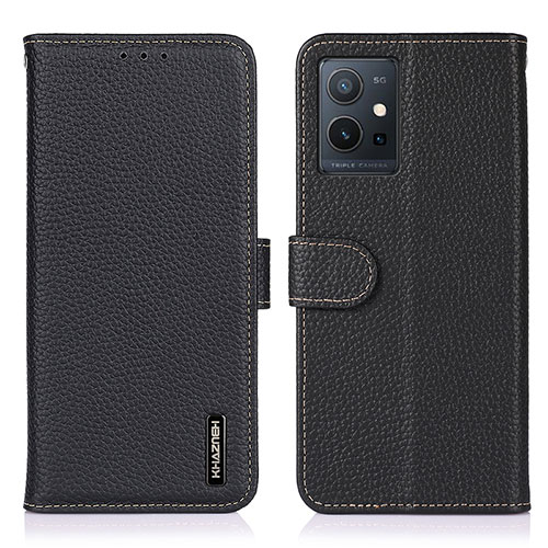 Leather Case Stands Flip Cover Holder B01H for Vivo T1 5G India Black