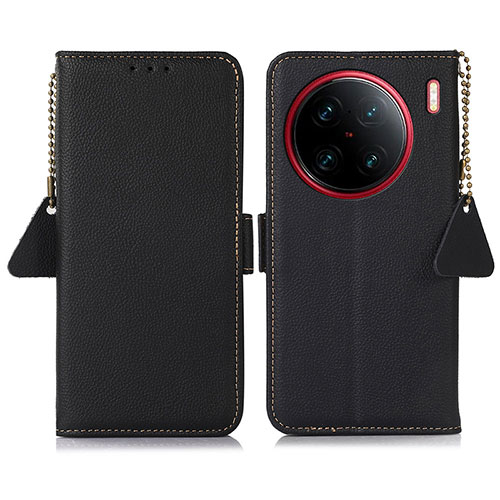 Leather Case Stands Flip Cover Holder B01H for Vivo X90 Pro+ Plus 5G Black