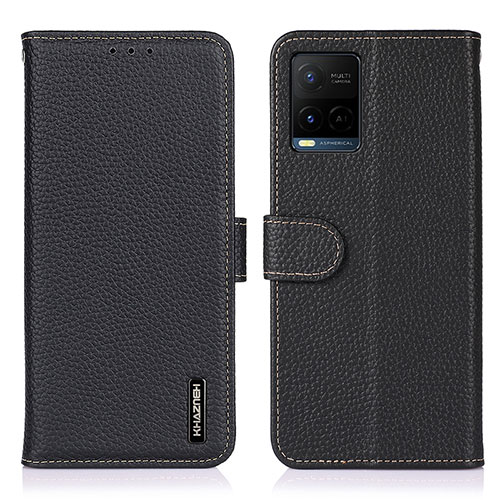 Leather Case Stands Flip Cover Holder B01H for Vivo Y21 Black