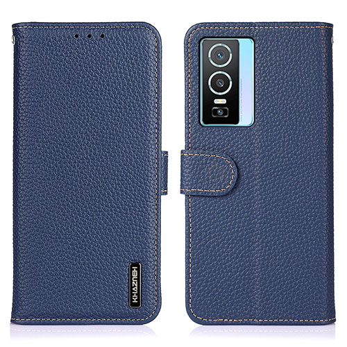 Leather Case Stands Flip Cover Holder B01H for Vivo Y76s 5G Blue