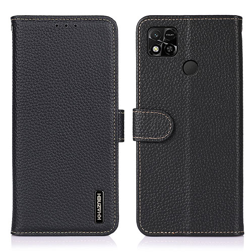 Leather Case Stands Flip Cover Holder B01H for Xiaomi POCO C3 Black