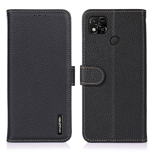 Leather Case Stands Flip Cover Holder B01H for Xiaomi POCO C31 Black