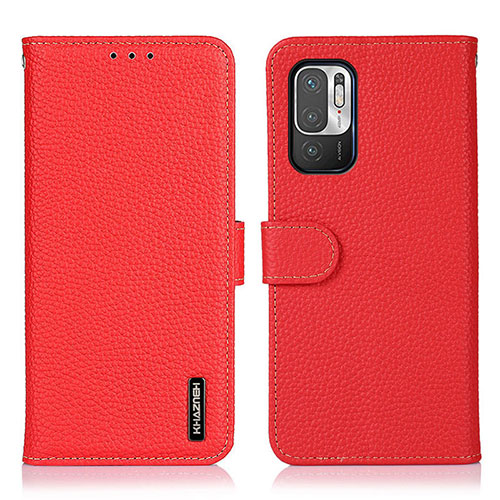 Leather Case Stands Flip Cover Holder B01H for Xiaomi Redmi Note 10 5G Red