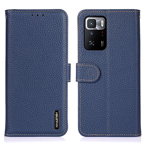 Leather Case Stands Flip Cover Holder B01H for Xiaomi Redmi Note 10 Pro 5G Blue
