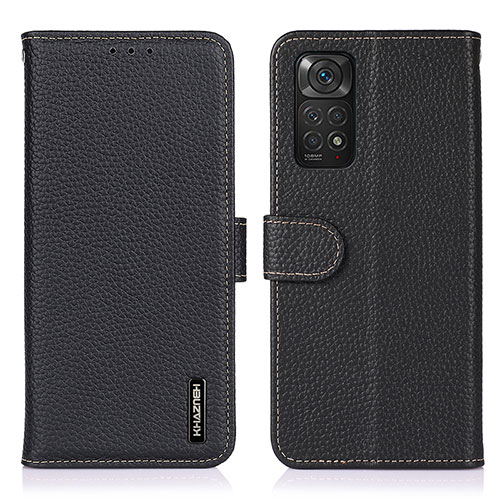 Leather Case Stands Flip Cover Holder B01H for Xiaomi Redmi Note 11S 4G Black