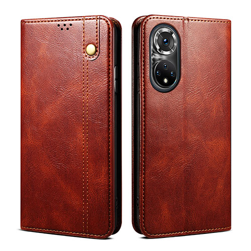 Leather Case Stands Flip Cover Holder B01S for Huawei Honor 50 Pro 5G Brown