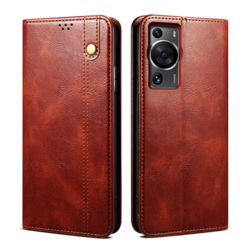 Leather Case Stands Flip Cover Holder B01S for Huawei P60 Pro Brown