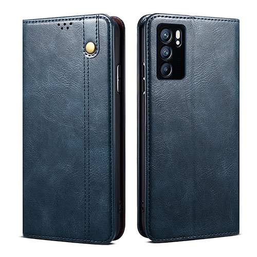 Leather Case Stands Flip Cover Holder B01S for Oppo Reno6 5G Blue
