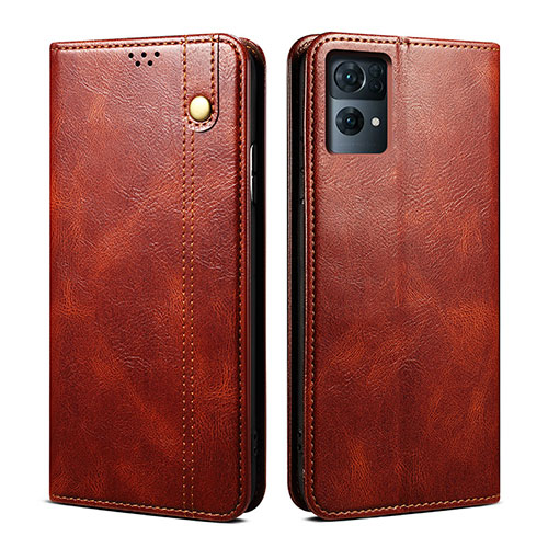 Leather Case Stands Flip Cover Holder B01S for Oppo Reno7 Pro 5G Brown