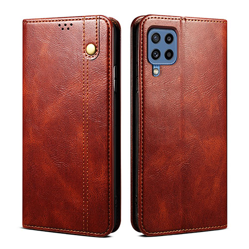 Leather Case Stands Flip Cover Holder B01S for Samsung Galaxy A22 4G Brown