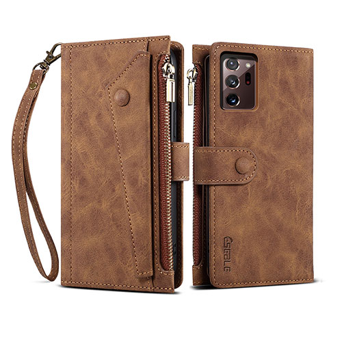 Leather Case Stands Flip Cover Holder B01S for Samsung Galaxy Note 20 Ultra 5G Brown