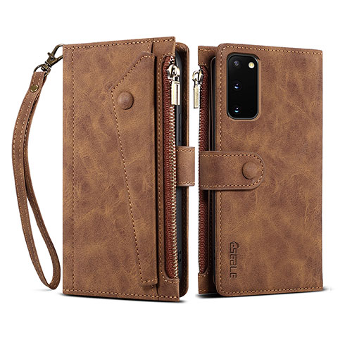 Leather Case Stands Flip Cover Holder B01S for Samsung Galaxy S20 5G Brown