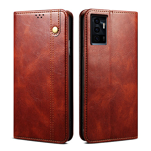 Leather Case Stands Flip Cover Holder B01S for Vivo V23e Brown