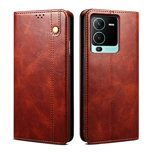 Leather Case Stands Flip Cover Holder B01S for Vivo V25 Pro 5G Brown