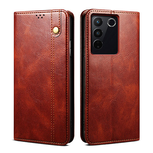 Leather Case Stands Flip Cover Holder B01S for Vivo V27 Pro 5G Brown