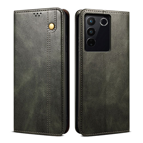 Leather Case Stands Flip Cover Holder B01S for Vivo V27e 5G Green