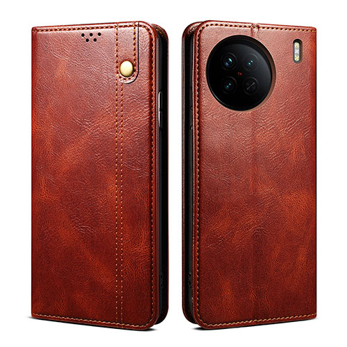 Leather Case Stands Flip Cover Holder B01S for Vivo X90 Pro 5G Brown