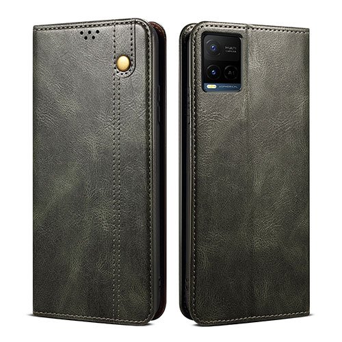 Leather Case Stands Flip Cover Holder B01S for Vivo Y21e Green