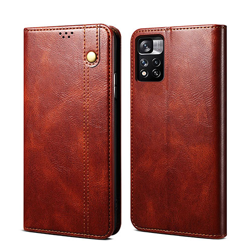 Leather Case Stands Flip Cover Holder B01S for Xiaomi Poco M4 Pro 5G Brown