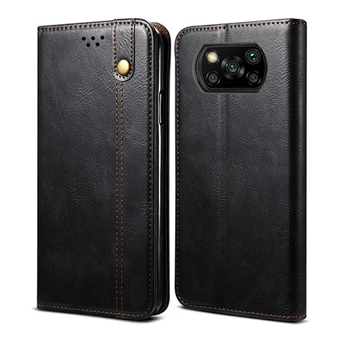 Leather Case Stands Flip Cover Holder B01S for Xiaomi Poco X3 NFC Black