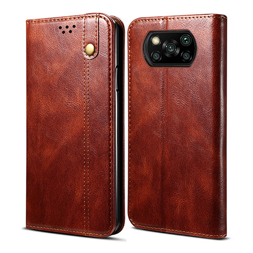 Leather Case Stands Flip Cover Holder B01S for Xiaomi Poco X3 NFC Brown