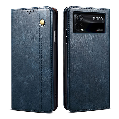 Leather Case Stands Flip Cover Holder B01S for Xiaomi Poco X4 Pro 5G Blue