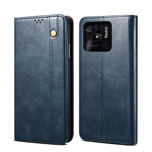 Leather Case Stands Flip Cover Holder B01S for Xiaomi Redmi 10 India Blue