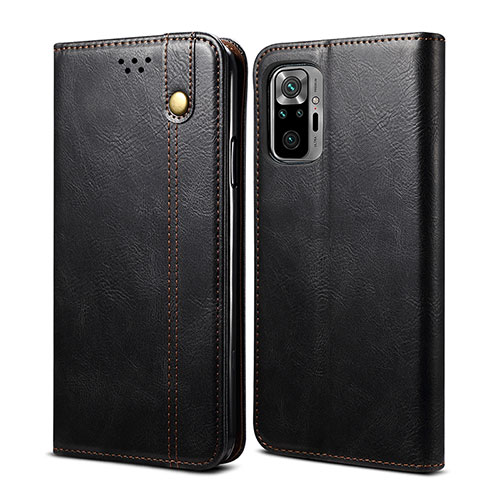 Leather Case Stands Flip Cover Holder B01S for Xiaomi Redmi Note 10 4G Black